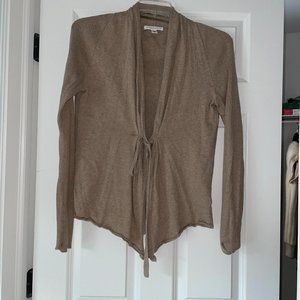 Banana Republic tan brown cardigan sweater tie front size L EUC